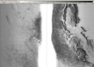 Side scan sonar sonogram with high
              resolution seafloor image